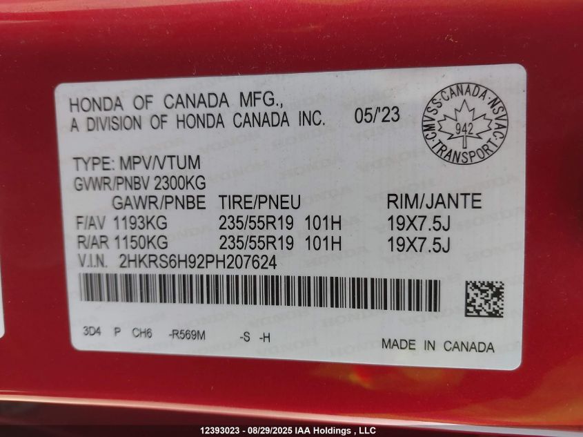 2023 Honda Cr-V Sport Touring VIN: 2HKRS6H92PH207624 Lot: 12393023