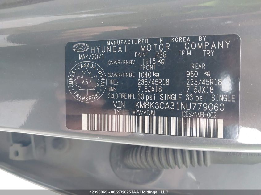 2022 Hyundai Kona N Line VIN: KM8K3CA31NU779060 Lot: 12393065