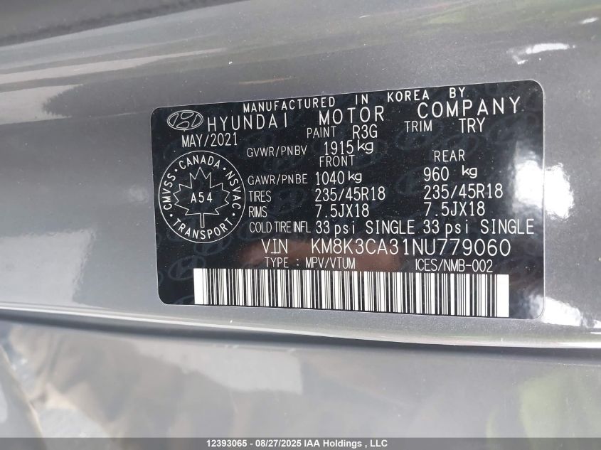 2022 Hyundai Kona N Line VIN: KM8K3CA31NU779060 Lot: 12393065