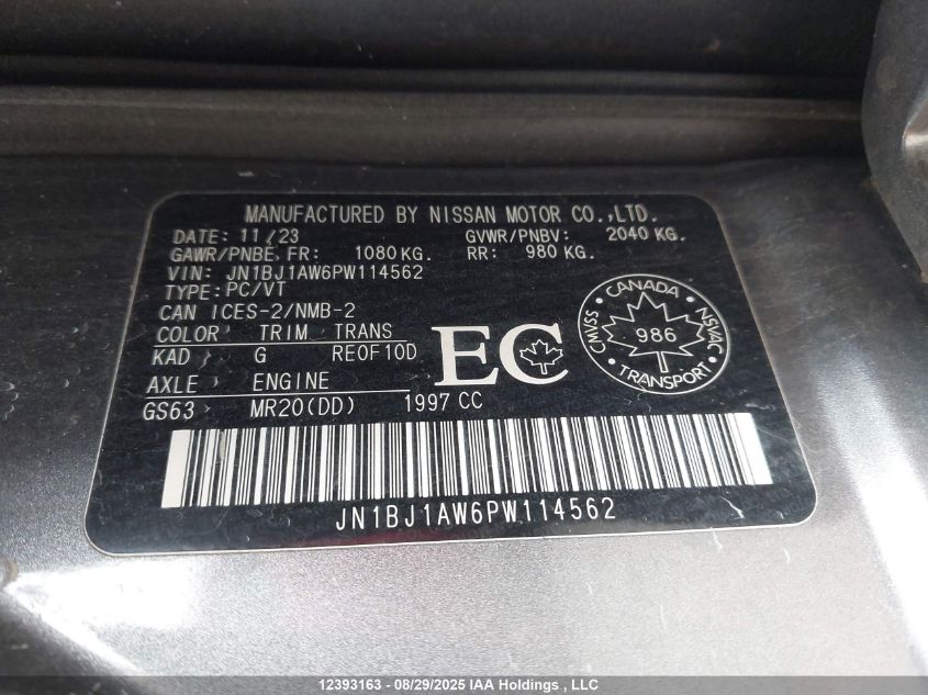 2023 Nissan Qashqai S VIN: JN1BJ1AW6PW114562 Lot: 12393163