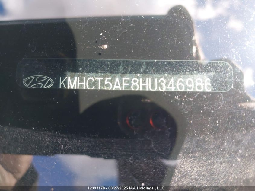 2017 Hyundai Accent Se VIN: KMHCT5AE8HU346986 Lot: 12393170