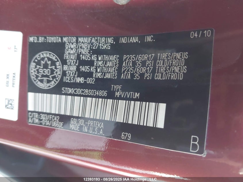 5TDKK3DC2BS034806 2011 TOYOTA SIENNA photo no. 19