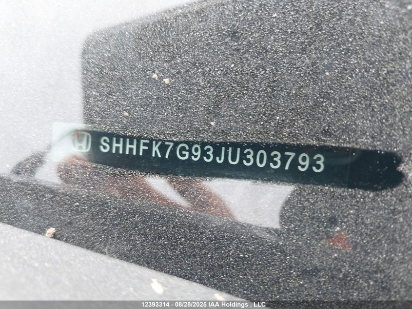 2018 Honda Civic Sport Touring VIN: SHHFK7G93JU303793 Lot: 12393314