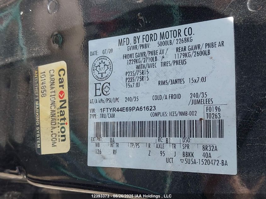 2009 Ford Ranger Super Cab VIN: 1FTYR44E69PA61623 Lot: 12393373