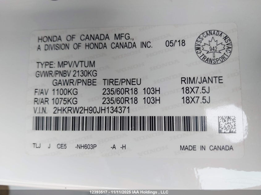 2HKRW2H90JH134371 2018 HONDA CR-V photo no. 9