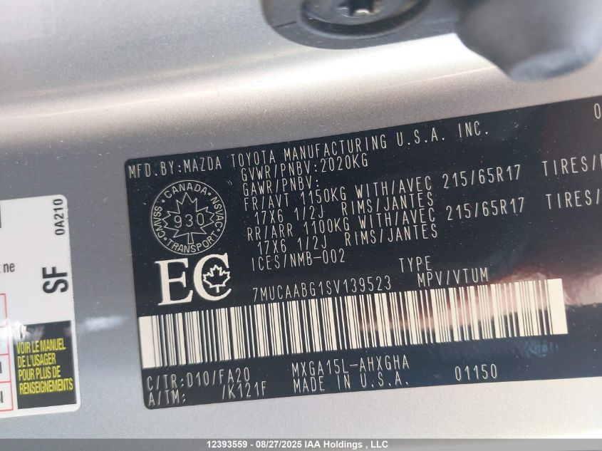 2025 Toyota Corolla Cross Le VIN: 7MUCAABG1SV139523 Lot: 12393559