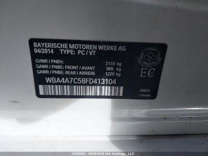 2015 BMW 428 Xi Gran Coupe VIN: WBA4A7C58FD413104 Lot: 12393562