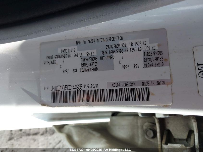 2012 Mazda Mazda2 VIN: JM1DE1KY5C0144935 Lot: 12393720