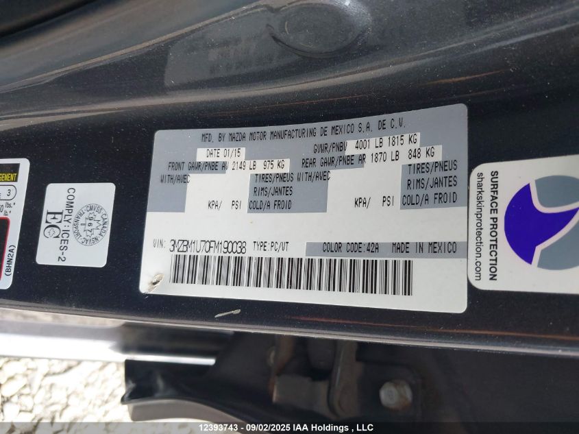 2015 Mazda Mazda3 Gx VIN: 3MZBM1U70FM190038 Lot: 12393743