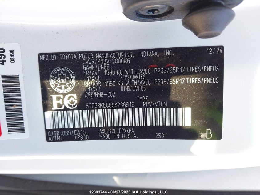 5TDGRKEC8SS236916 2025 TOYOTA SIENNA photo no. 9