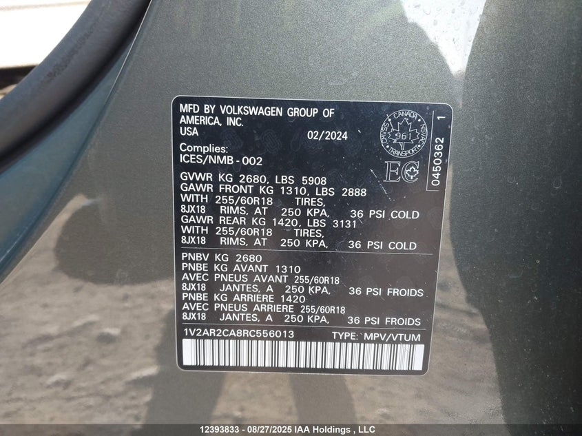 1V2AR2CA8RC556013 2024 VOLKSWAGEN ATLAS photo no. 9