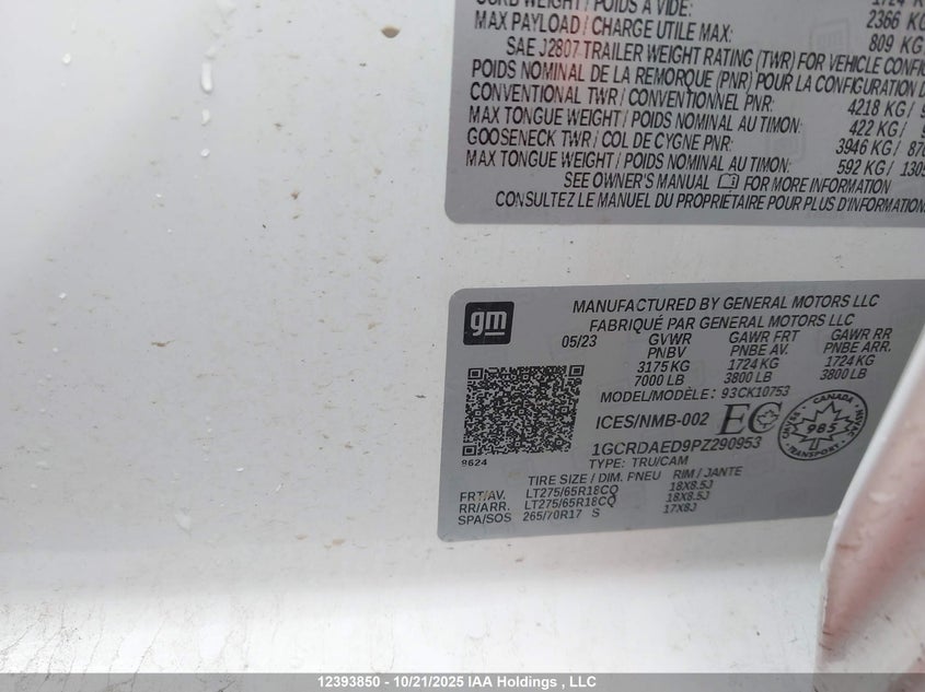 1GCRDAED9PZ290953 2023 CHEVROLET SILVERADO photo no. 9