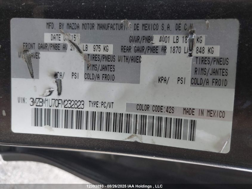 2015 Mazda 3 Sport VIN: 3MZBM1U70FM232823 Lot: 12393893