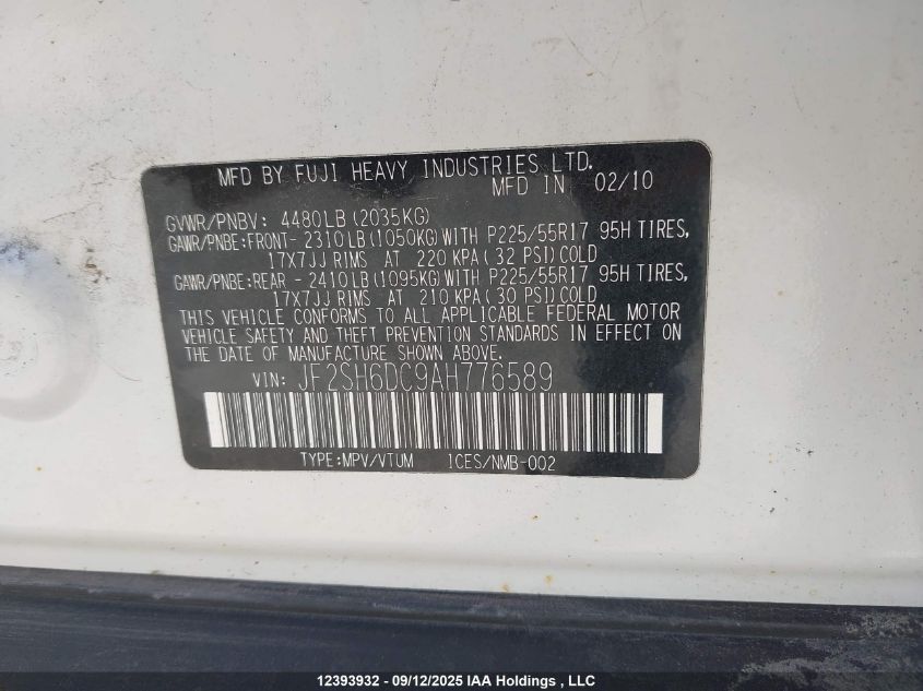 2010 Subaru Forester 2.5X Limited VIN: JF2SH6DC9AH776589 Lot: 12393932