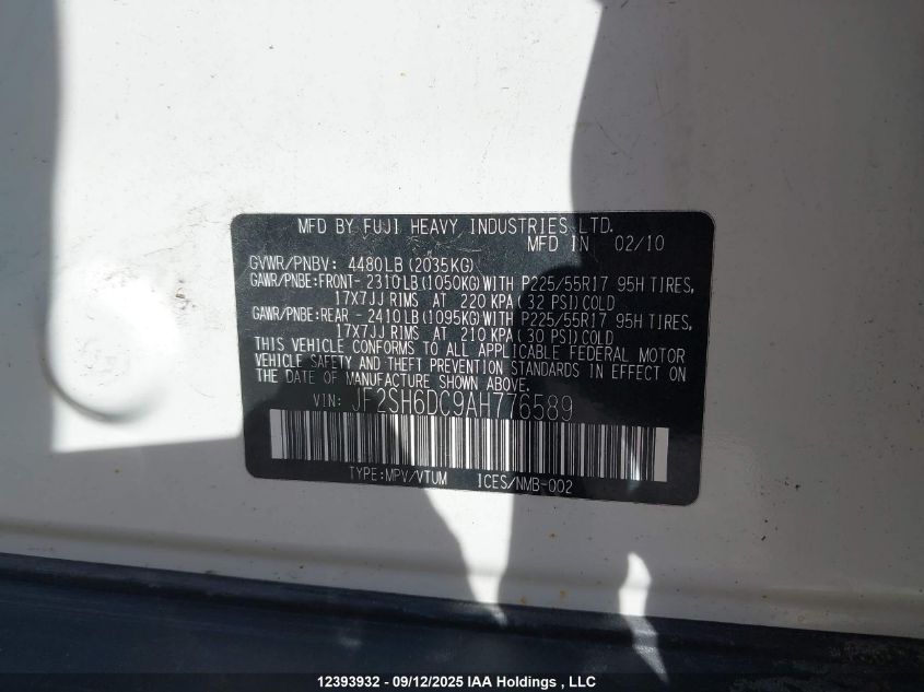 2010 Subaru Forester 2.5X Limited VIN: JF2SH6DC9AH776589 Lot: 12393932