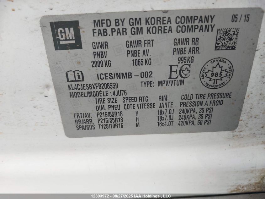 2015 Buick Encore VIN: KL4CJESBXFB208559 Lot: 12393972