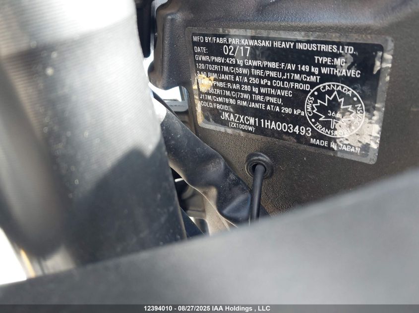 2017 Kawasaki Zx1000 W VIN: JKAZXCW11HA003493 Lot: 12394010