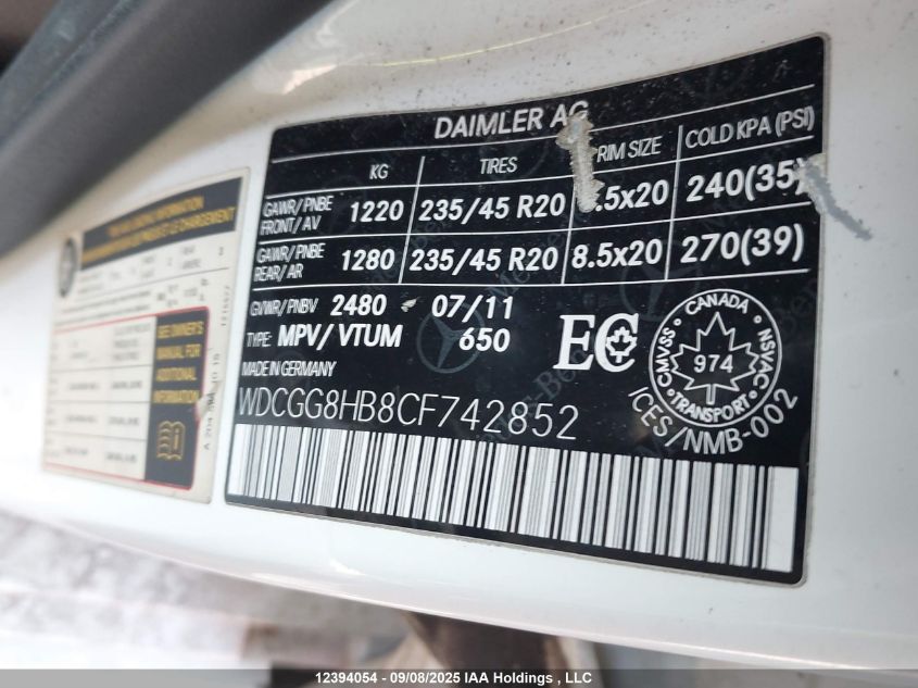 2012 Mercedes-Benz Glk 350 4Matic VIN: WDCGG8HB8CF742852 Lot: 12394054