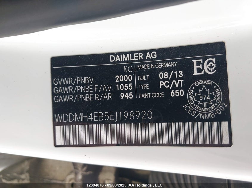 2014 Mercedes-Benz B 250 Sports Tourer VIN: WDDMH4EB5EJ198920 Lot: 12394076