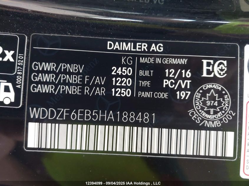 2017 Mercedes-Benz Amg E 43 4Matic VIN: WDDZF6EB5HA188481 Lot: 12394099