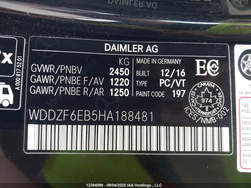 2017 Mercedes-Benz Amg E 43 4Matic VIN: WDDZF6EB5HA188481 Lot: 12394099