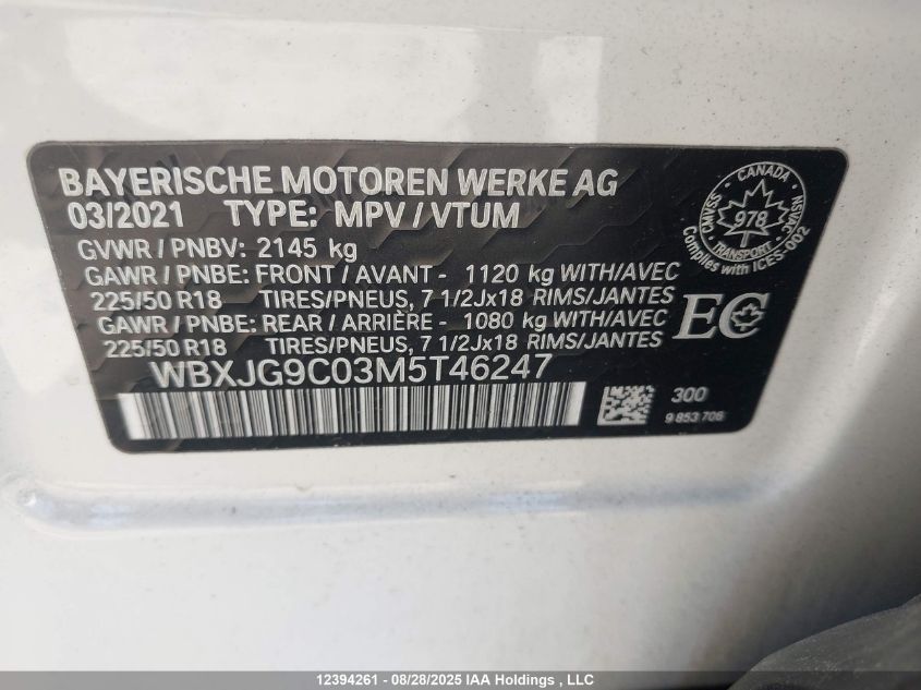 2021 BMW X1 xDrive28I/xDrive28I Essential VIN: WBXJG9C03M5T46247 Lot: 12394261