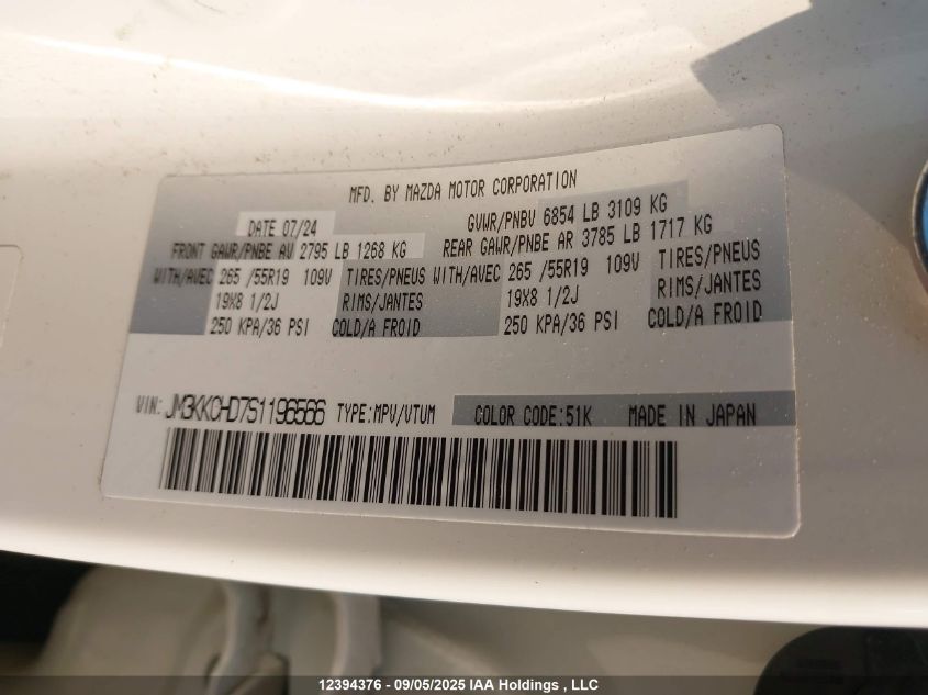 2025 Mazda Cx-90 Premium Sport VIN: JM3KKCHD7S1196566 Lot: 12394376