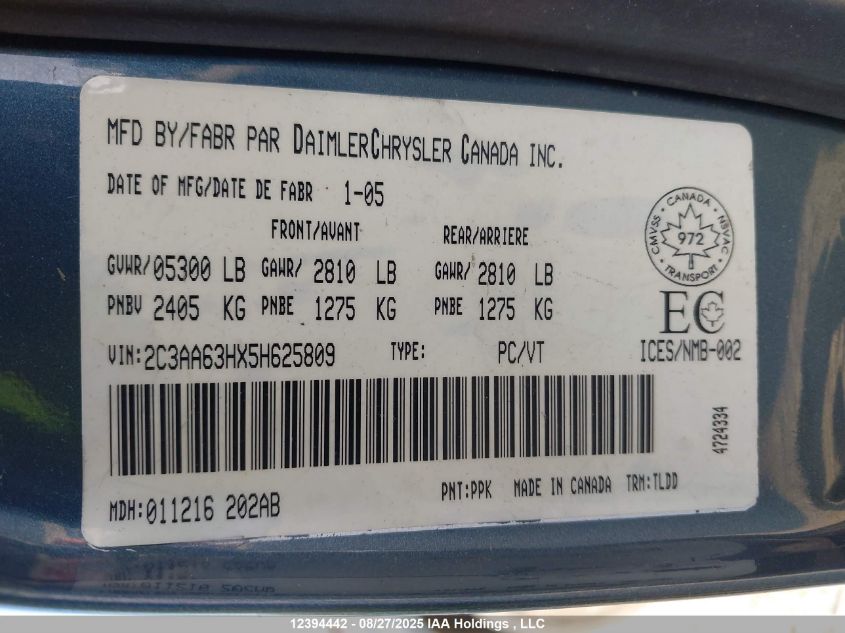 2005 Chrysler 300C VIN: 2C3AA63HX5H625809 Lot: 12394442