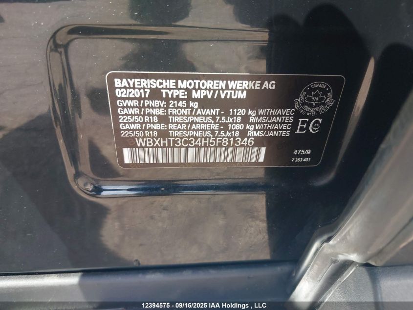 2017 BMW X1 xDrive28I VIN: WBXHT3C34H5F81346 Lot: 12394575