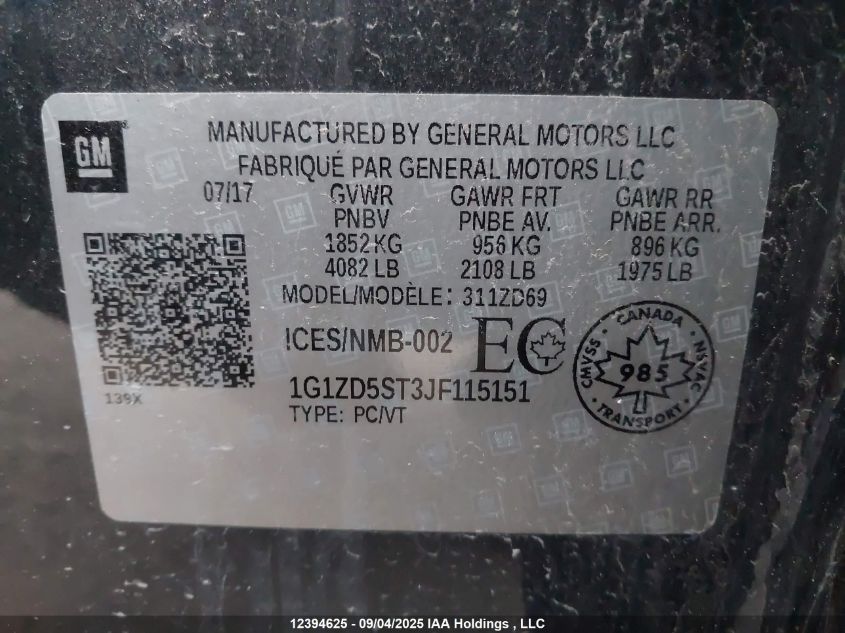 2018 Chevrolet Malibu Lt VIN: 1G1ZD5ST3JF115151 Lot: 12394625