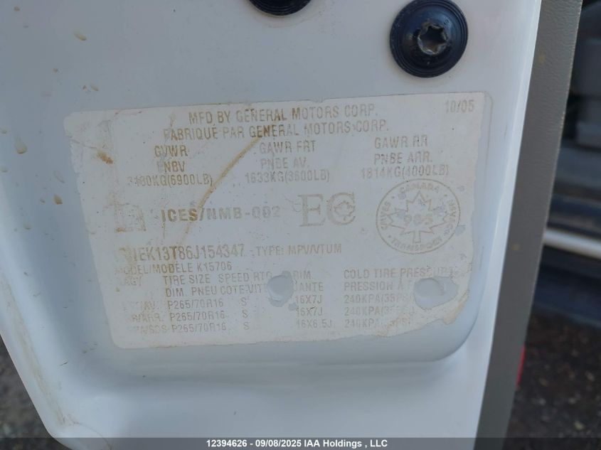 2006 Chevrolet Tahoe K1500 VIN: 1GNEK13T86J154347 Lot: 12394626