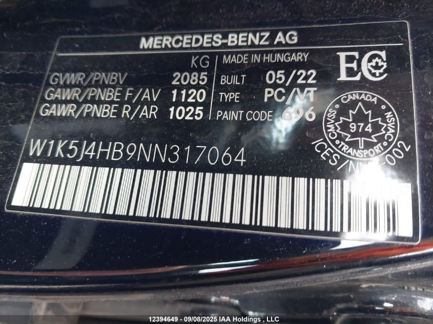 2022 Mercedes-Benz Cla 250 Coupe 4Matic VIN: W1K5J4HB9NN317064 Lot: 12394649