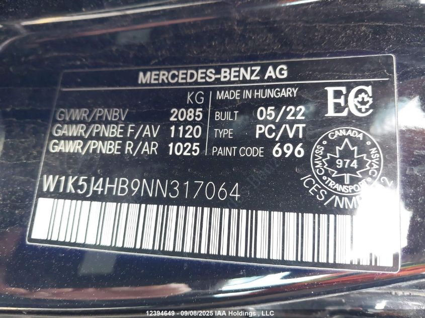 2022 Mercedes-Benz Cla 250 Coupe 4Matic VIN: W1K5J4HB9NN317064 Lot: 12394649