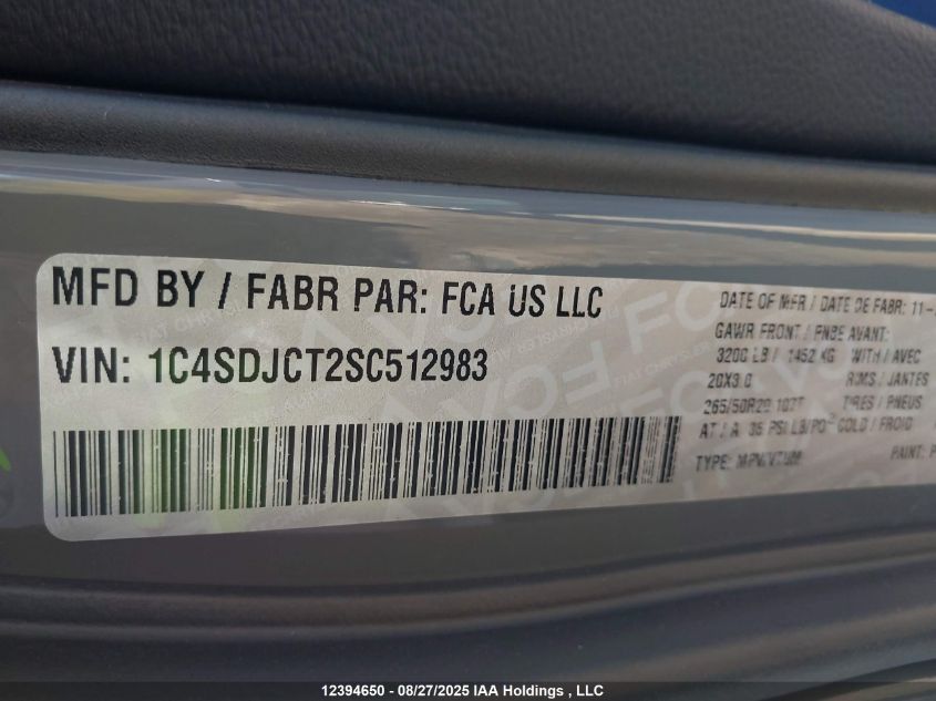 2025 Dodge Durango R/T VIN: 1C4SDJCT2SC512983 Lot: 12394650