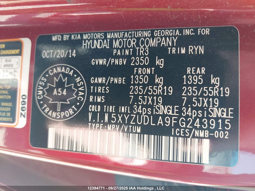 5XYZUDLA9FG243915 2015 HYUNDAI SANTA FE photo no. 9