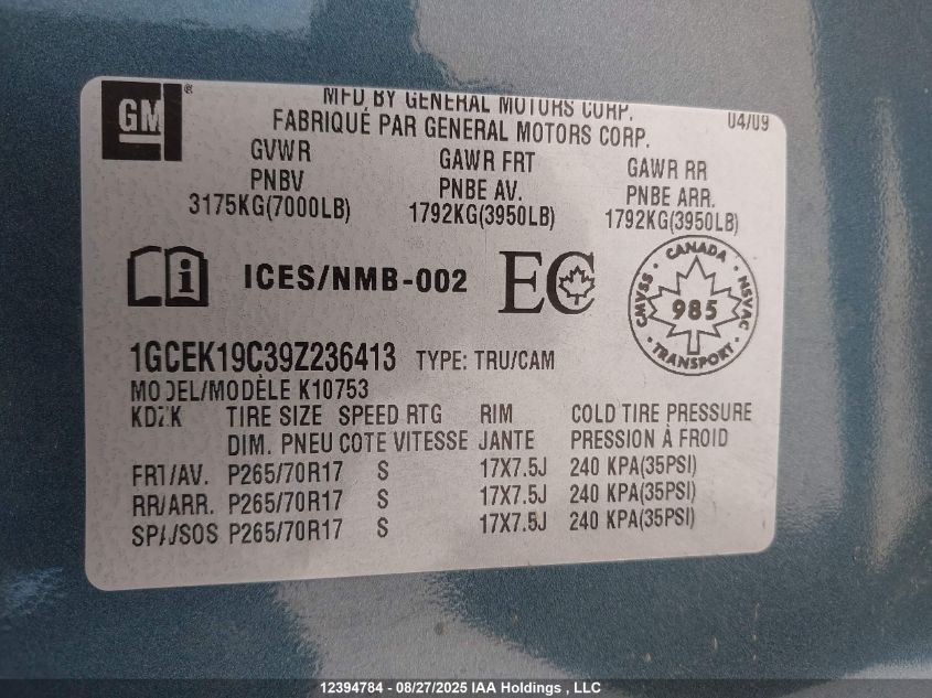 2009 Chevrolet Silverado 1500 Ls/Lt/Wt VIN: 1GCEK19C39Z236413 Lot: 12394784