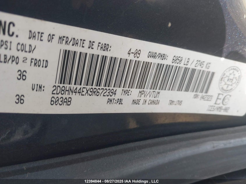 2D8HN44EX9R672394 2009 DODGE CARAVAN photo no. 9