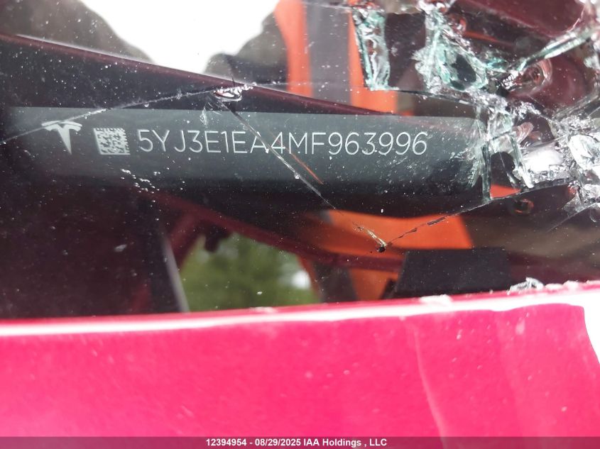 2021 Tesla Model 3 Standard Range/Standard Range Plus VIN: 5YJ3E1EA4MF963996 Lot: 12394954