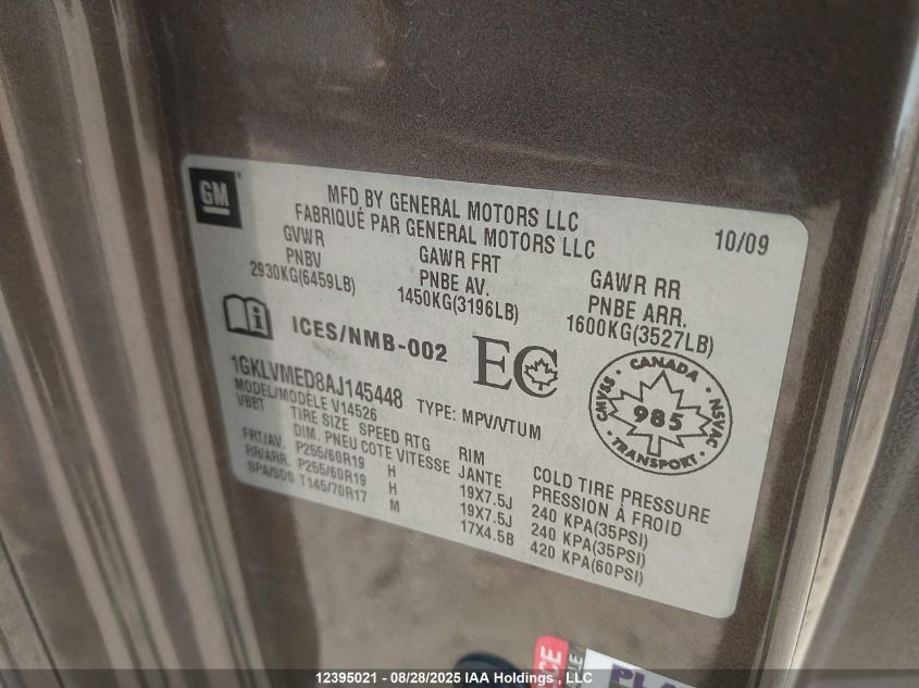 2010 GMC Acadia Slt-1 VIN: 1GKLVMED8AJ145448 Lot: 12395021