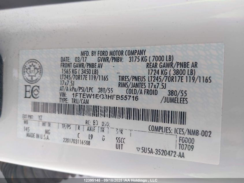 2017 Ford F-150 Xlt VIN: 1FTEW1EG3HFB55716 Lot: 12395145