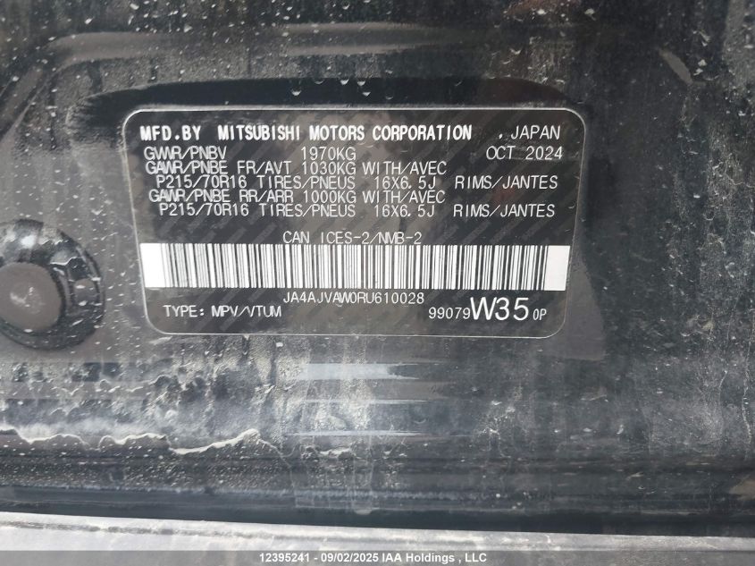 2024 Mitsubishi Rvr Gt/Noir/Se/Sel VIN: JA4AJVAW0RU610028 Lot: 12395241