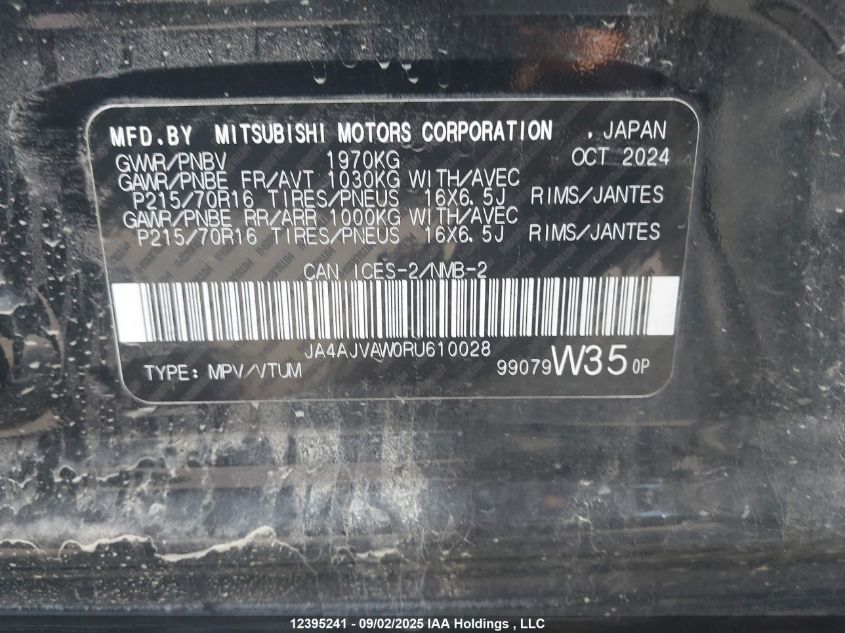2024 Mitsubishi Rvr Gt/Noir/Se/Sel VIN: JA4AJVAW0RU610028 Lot: 12395241