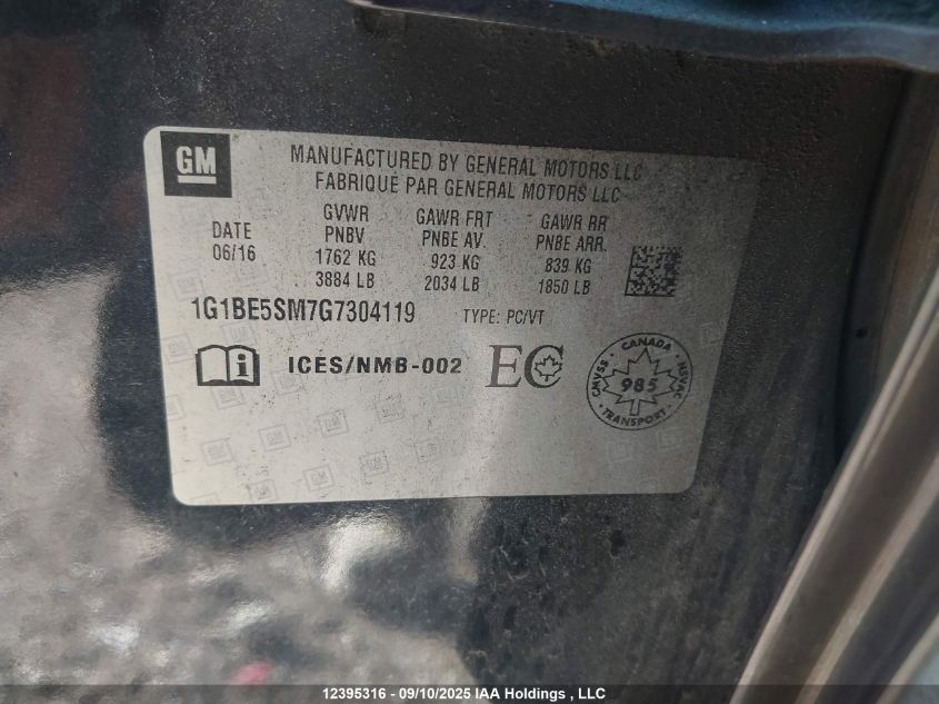 2016 Chevrolet Cruze Lt Auto VIN: 1G1BE5SM7G7304119 Lot: 12395316