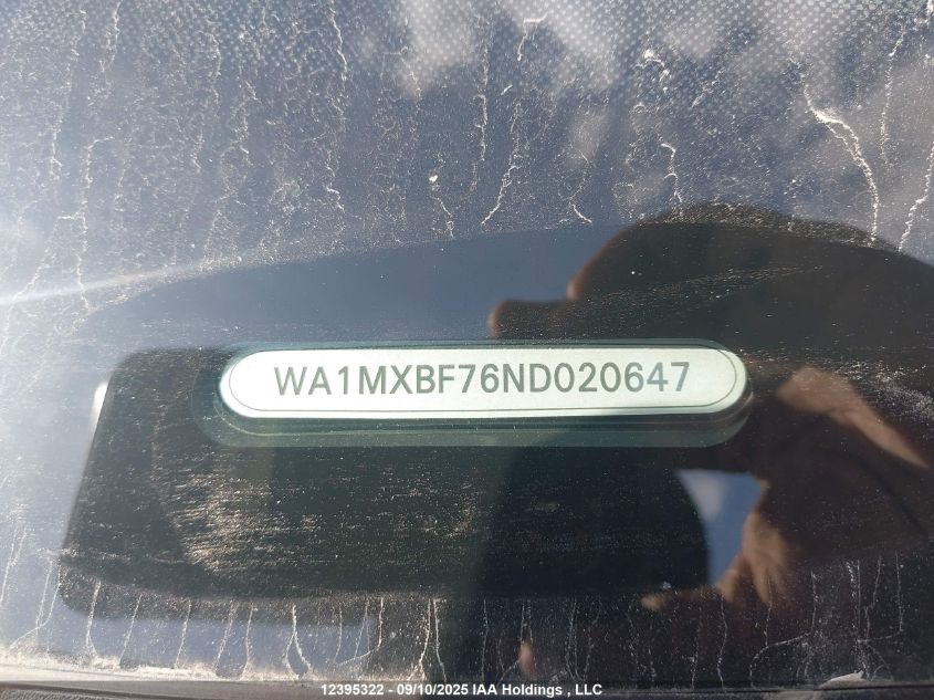 2022 Audi Q7 55 Progressiv VIN: WA1MXBF76ND020647 Lot: 12395322