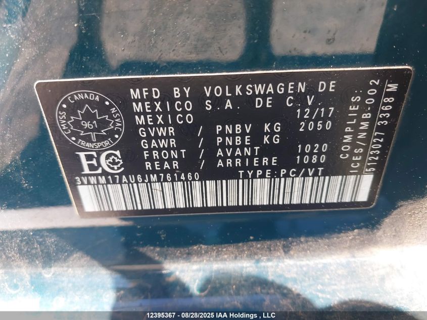 2018 Volkswagen Golf Alltrack 1.8 Tsi VIN: 3VWM17AU6JM761460 Lot: 12395367