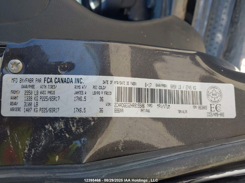 2017 Dodge Grand Caravan Gt VIN: 2C4RDGEG2HR815506 Lot: 12395466