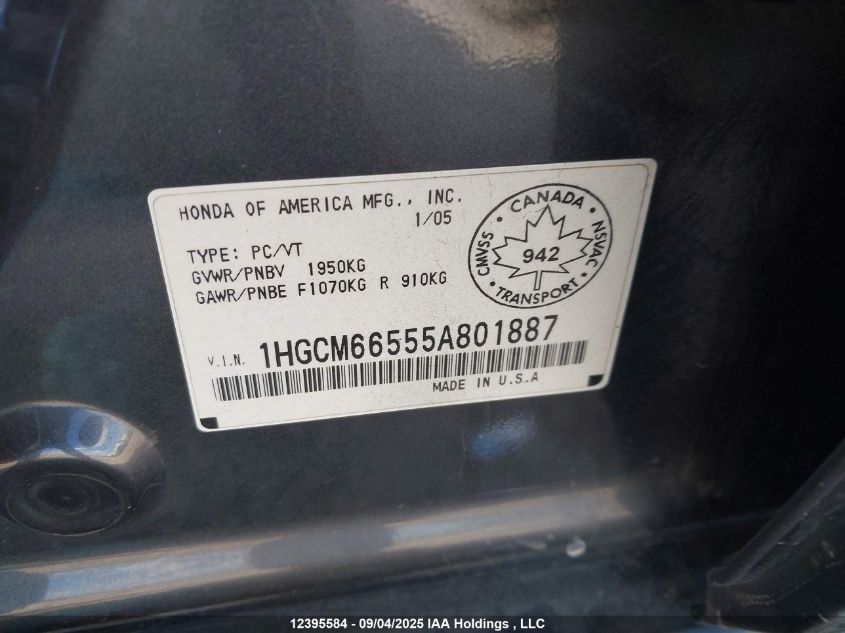 2005 Honda Accord Ex VIN: 1HGCM66555A801887 Lot: 12395584