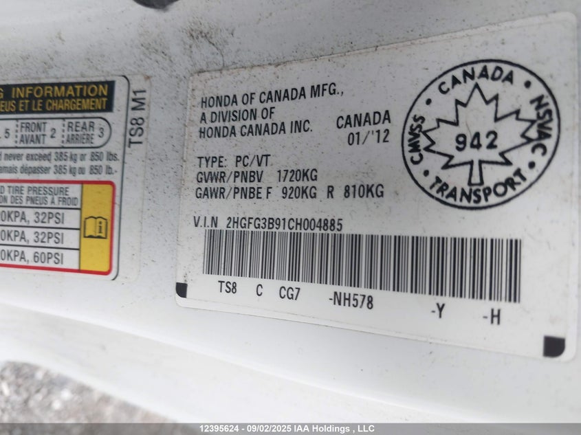 2HGFG3B91CH004885 2012 HONDA CIVIC photo no. 9