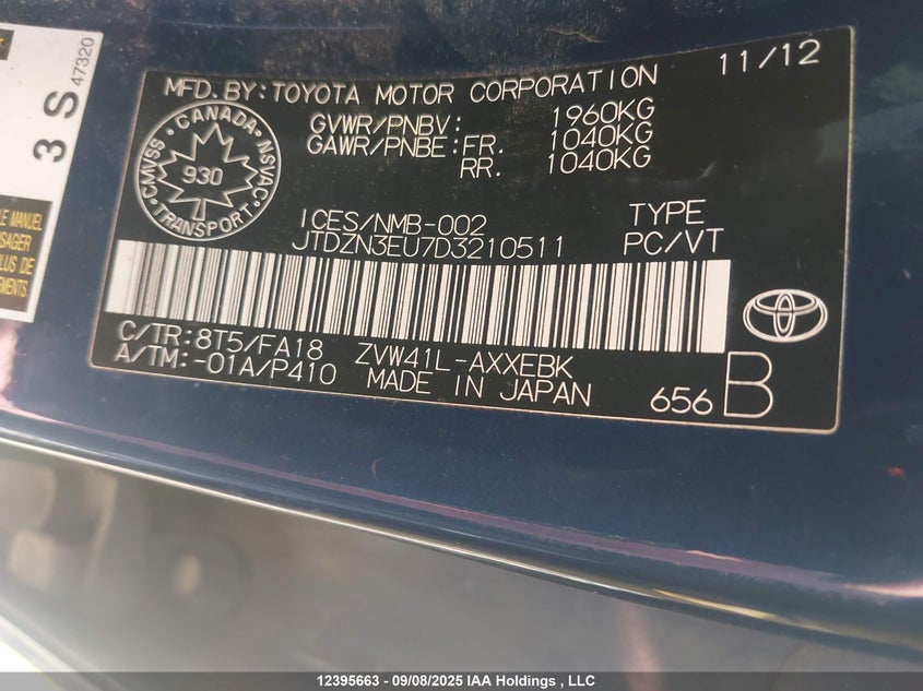 JTDZN3EU7D3210511 2013 TOYOTA PRIUS V (+) photo no. 9