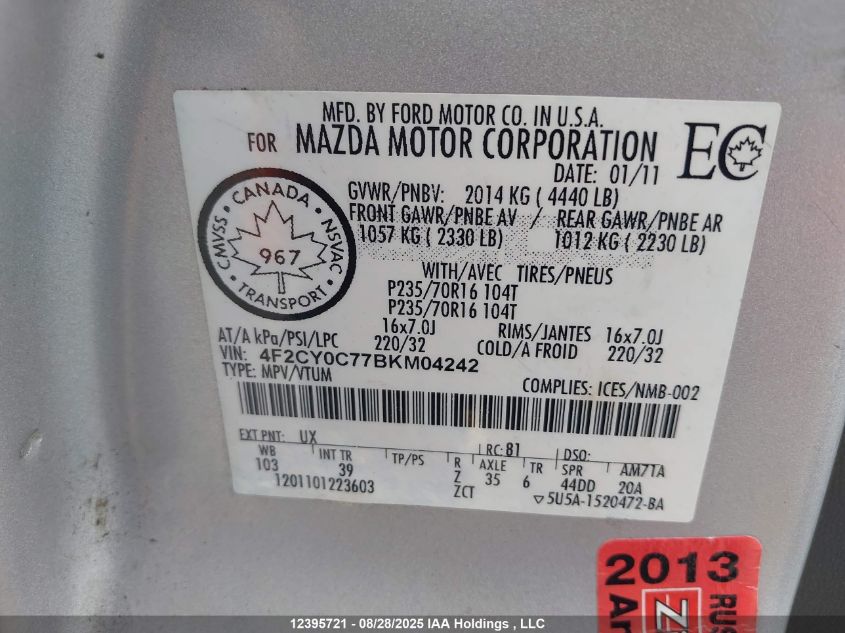 2011 Mazda Tribute I VIN: 4F2CY0C77BKM04242 Lot: 12395721